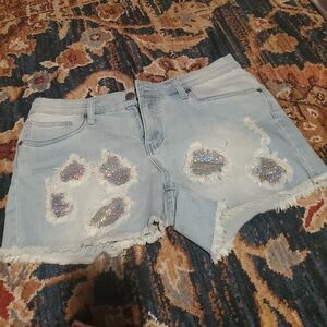Venus Holographic Jean Shorts